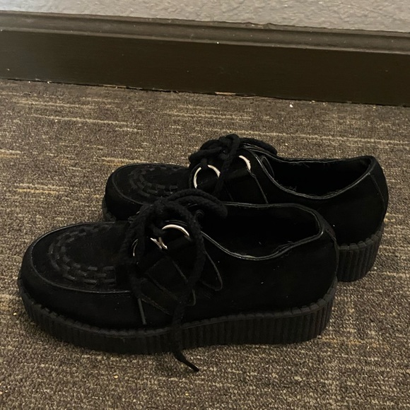 Black Suede Platform Shoes Creepers Women’s Size 5 Punk Gothic - Picture 4 of 7